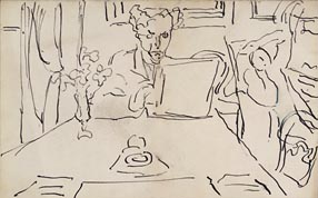 Sketch of Roger Fry by Vanessa Bell, in a letter to Clive Bell