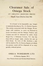 Advertisement for the Omega Workshops closing down sale