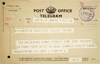 Telegram from Chappin to Rothenstein