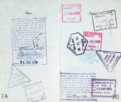 Pages from BR's passport showing European visas