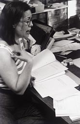 Barbara Reise at her desk, c. 1973
